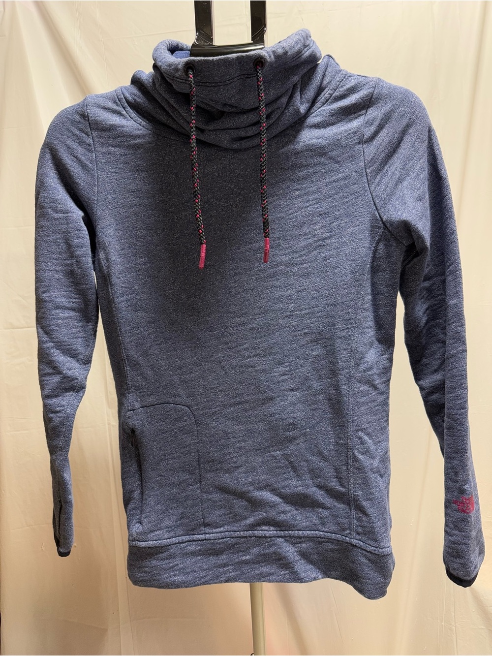 The North Face Women’s S/P Blue Cowl Neck Hoodie Thumbhole Zip Pocket